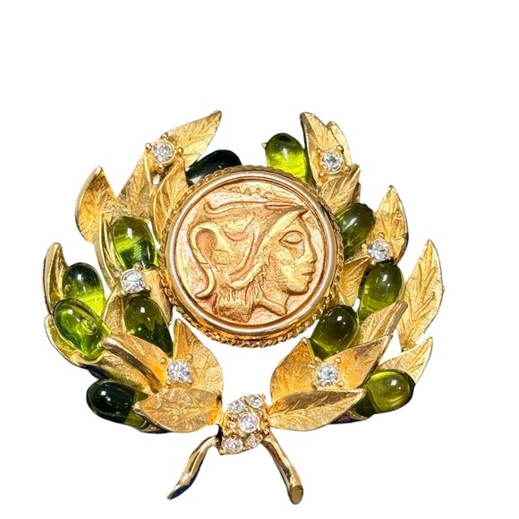 Vintage JBK Jackie Kennedy Greek Gold Coin Brooch Camrose & Kross Signed in box - Picture 4 of 6
